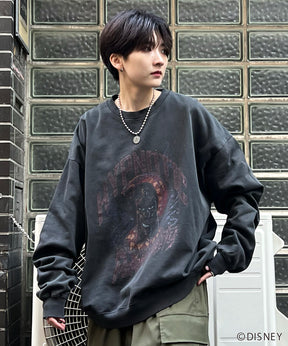 24SS【Disney / ディズニー】VILLAINS / ヴィランズ JAFER / ジャファー ビッグシルエット ヴィンテージライク ピグメント加工 レトロプリントスウェットプルオーバー