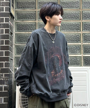24SS【Disney / ディズニー】VILLAINS / ヴィランズ JAFER / ジャファー ビッグシルエット ヴィンテージライク ピグメント加工 レトロプリントスウェットプルオーバー