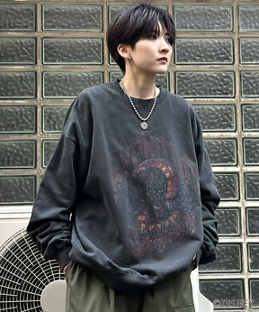 24SS【Disney / ディズニー】VILLAINS / ヴィランズ JAFER / ジャファー ビッグシルエット ヴィンテージライク ピグメント加工 レトロプリントスウェットプルオーバー