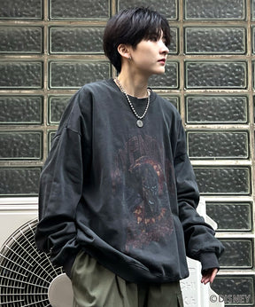 24SS【Disney / ディズニー】VILLAINS / ヴィランズ JAFER / ジャファー ビッグシルエット ヴィンテージライク ピグメント加工 レトロプリントスウェットプルオーバー