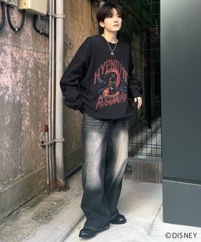 24SS【Disney / ディズニー】VILLAINS / ヴィランズ JAFER / ジャファー ビッグシルエット ヴィンテージライク ピグメント加工 レトロプリントスウェットプルオーバー