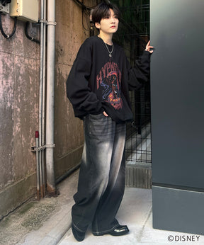 24SS【Disney / ディズニー】VILLAINS / ヴィランズ JAFER / ジャファー ビッグシルエット ヴィンテージライク ピグメント加工 レトロプリントスウェットプルオーバー