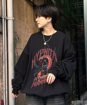 24SS【Disney / ディズニー】VILLAINS / ヴィランズ JAFER / ジャファー ビッグシルエット ヴィンテージライク ピグメント加工 レトロプリントスウェットプルオーバー
