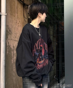 24SS【Disney / ディズニー】VILLAINS / ヴィランズ JAFER / ジャファー ビッグシルエット ヴィンテージライク ピグメント加工 レトロプリントスウェットプルオーバー