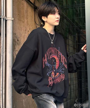 24SS【Disney / ディズニー】VILLAINS / ヴィランズ JAFER / ジャファー ビッグシルエット ヴィンテージライク ピグメント加工 レトロプリントスウェットプルオーバー