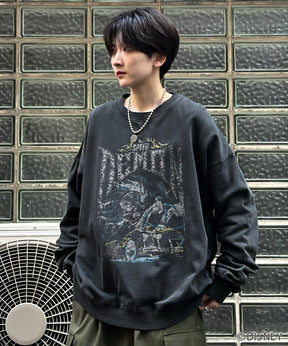 24SS【Disney / ディズニー】VILLAINS / ヴィランズ CRUELLA / クルエラ ビッグシルエット ヴィンテージライク ピグメント加工 レトロプリントスウェットプルオーバー