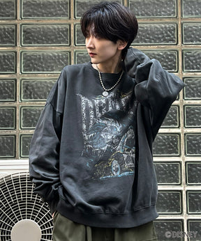24SS【Disney / ディズニー】VILLAINS / ヴィランズ CRUELLA / クルエラ ビッグシルエット ヴィンテージライク ピグメント加工 レトロプリントスウェットプルオーバー