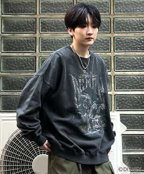 24SS【Disney / ディズニー】VILLAINS / ヴィランズ CRUELLA / クルエラ ビッグシルエット ヴィンテージライク ピグメント加工 レトロプリントスウェットプルオーバー