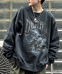 24SS【Disney / ディズニー】VILLAINS / ヴィランズ CRUELLA / クルエラ ビッグシルエット ヴィンテージライク ピグメント加工 レトロプリントスウェットプルオーバー