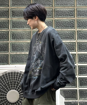 24SS【Disney / ディズニー】VILLAINS / ヴィランズ CRUELLA / クルエラ ビッグシルエット ヴィンテージライク ピグメント加工 レトロプリントスウェットプルオーバー