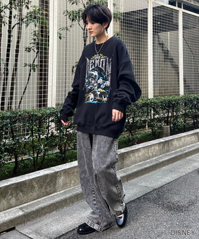 24SS【Disney / ディズニー】VILLAINS / ヴィランズ CRUELLA / クルエラ ビッグシルエット ヴィンテージライク ピグメント加工 レトロプリントスウェットプルオーバー