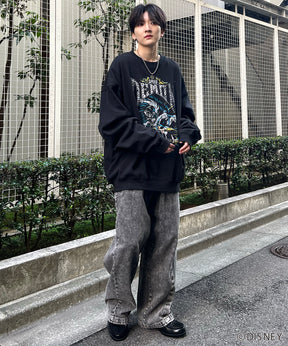 24SS【Disney / ディズニー】VILLAINS / ヴィランズ CRUELLA / クルエラ ビッグシルエット ヴィンテージライク ピグメント加工 レトロプリントスウェットプルオーバー