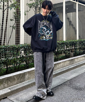 24SS【Disney / ディズニー】VILLAINS / ヴィランズ CRUELLA / クルエラ ビッグシルエット ヴィンテージライク ピグメント加工 レトロプリントスウェットプルオーバー