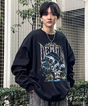 24SS【Disney / ディズニー】VILLAINS / ヴィランズ CRUELLA / クルエラ ビッグシルエット ヴィンテージライク ピグメント加工 レトロプリントスウェットプルオーバー