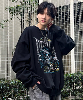 24SS【Disney / ディズニー】VILLAINS / ヴィランズ CRUELLA / クルエラ ビッグシルエット ヴィンテージライク ピグメント加工 レトロプリントスウェットプルオーバー