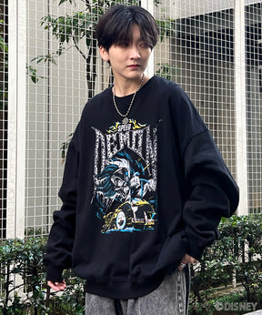 24SS【Disney / ディズニー】VILLAINS / ヴィランズ CRUELLA / クルエラ ビッグシルエット ヴィンテージライク ピグメント加工 レトロプリントスウェットプルオーバー