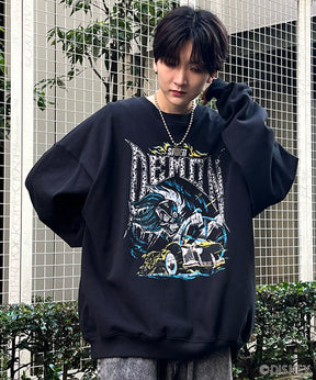 24SS【Disney / ディズニー】VILLAINS / ヴィランズ CRUELLA / クルエラ ビッグシルエット ヴィンテージライク ピグメント加工 レトロプリントスウェットプルオーバー