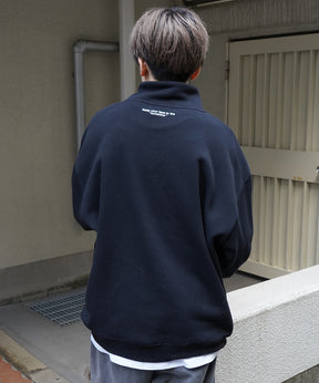 ヒゲオジサン刺繡A ワンポイント刺繍ロゴ ビッグシルエット 裏起毛プルオーバーハーフジップスウェット