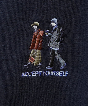 ウォーキング刺繡A ワンポイント刺繍ロゴ ビッグシルエット 裏起毛プルオーバーハーフジップスウェット