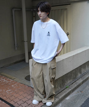 24SS 新柄 ヒゲオジサンB ワンポイント刺繍ロゴ ビッグシルエット半袖Tシャツ