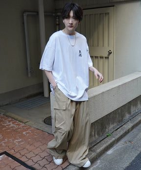 24SS 新柄 ヒゲオジサンB ワンポイント刺繍ロゴ ビッグシルエット半袖Tシャツ