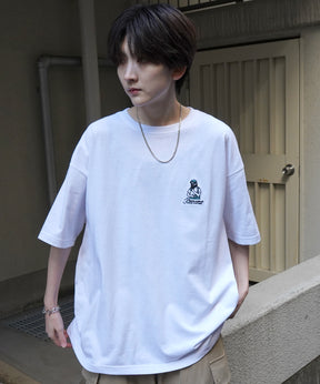 24SS 新柄 ヒゲオジサンB ワンポイント刺繍ロゴ ビッグシルエット半袖Tシャツ