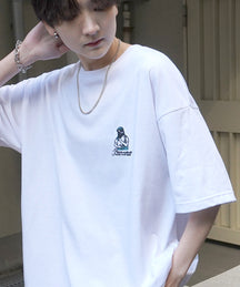 24SS 新柄 ヒゲオジサンB ワンポイント刺繍ロゴ ビッグシルエット半袖Tシャツ