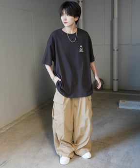 24SS 新柄 ヒゲオジサンB ワンポイント刺繍ロゴ ビッグシルエット半袖Tシャツ