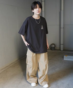 24SS 新柄 ヒゲオジサンB ワンポイント刺繍ロゴ ビッグシルエット半袖Tシャツ