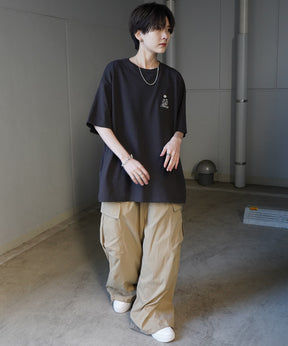 24SS 新柄 ヒゲオジサンB ワンポイント刺繍ロゴ ビッグシルエット半袖Tシャツ