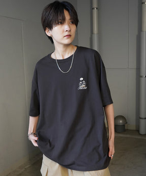 24SS 新柄 ヒゲオジサンB ワンポイント刺繍ロゴ ビッグシルエット半袖Tシャツ