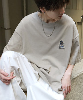 24SS 新柄 ヒゲオジサンB ワンポイント刺繍ロゴ ビッグシルエット半袖Tシャツ