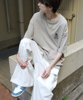 24SS 新柄 ヒゲオジサンB ワンポイント刺繍ロゴ ビッグシルエット半袖Tシャツ