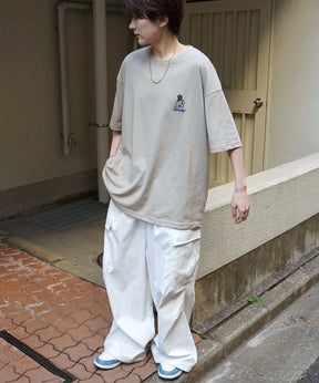 24SS 新柄 ヒゲオジサンB ワンポイント刺繍ロゴ ビッグシルエット半袖Tシャツ