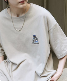 24SS 新柄 ヒゲオジサンB ワンポイント刺繍ロゴ ビッグシルエット半袖Tシャツ