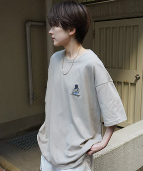 24SS 新柄 ヒゲオジサンB ワンポイント刺繍ロゴ ビッグシルエット半袖Tシャツ
