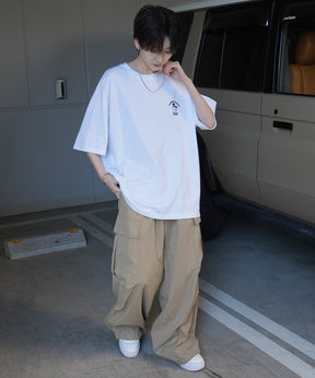 24SS 新柄 ヒゲオジサンC ワンポイント刺繍ロゴ ビッグシルエット半袖Tシャツ
