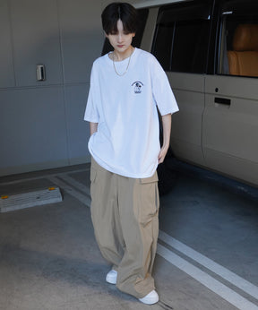 24SS 新柄 ヒゲオジサンC ワンポイント刺繍ロゴ ビッグシルエット半袖Tシャツ