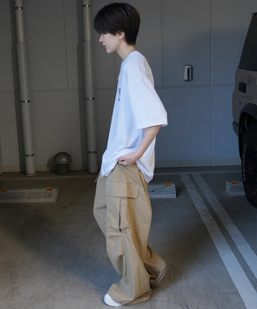 24SS 新柄 ヒゲオジサンC ワンポイント刺繍ロゴ ビッグシルエット半袖Tシャツ