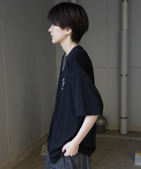 24SS 新柄 ヒゲオジサンC ワンポイント刺繍ロゴ ビッグシルエット半袖Tシャツ
