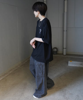 24SS 新柄 ヒゲオジサンC ワンポイント刺繍ロゴ ビッグシルエット半袖Tシャツ
