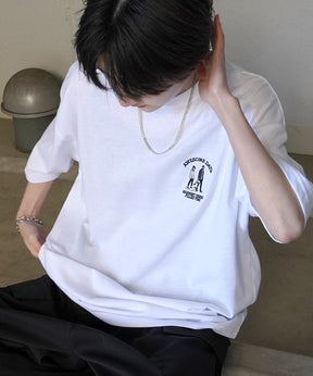 24SS 新柄 ウォーキングC ワンポイント刺繍ロゴ ビッグシルエット半袖Tシャツ