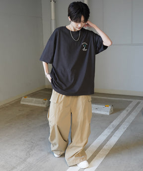 24SS 新柄 ウォーキングC ワンポイント刺繍ロゴ ビッグシルエット半袖Tシャツ