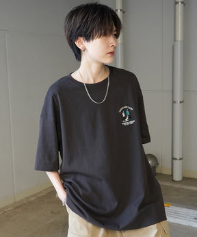 24SS 新柄 ウォーキングC ワンポイント刺繍ロゴ ビッグシルエット半袖Tシャツ