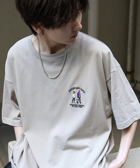 24SS 新柄 ウォーキングC ワンポイント刺繍ロゴ ビッグシルエット半袖Tシャツ