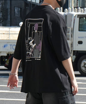 24SS 新柄 バイシクルガール イラストバックプリント / ワンポイント刺繍 ビッグシルエット半袖Tシャツ