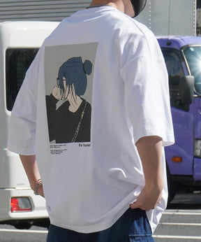 24SS 新柄 お団子ガール イラストバックプリント / ワンポイント刺繍 ビッグシルエット半袖Tシャツ