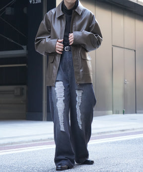 25AW ヴィンテージメイク ダメージ加工 ケミカルウォッシュ加工 ワイドストレートデニムパンツ