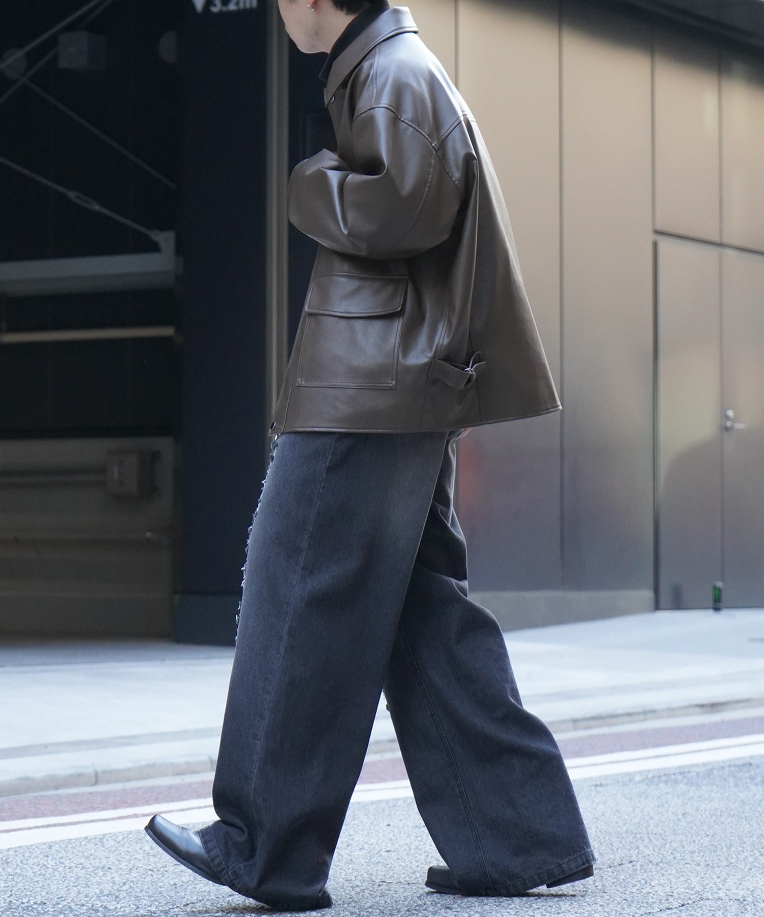 25AW ヴィンテージメイク ダメージ加工 ケミカルウォッシュ加工 ワイドストレートデニムパンツ