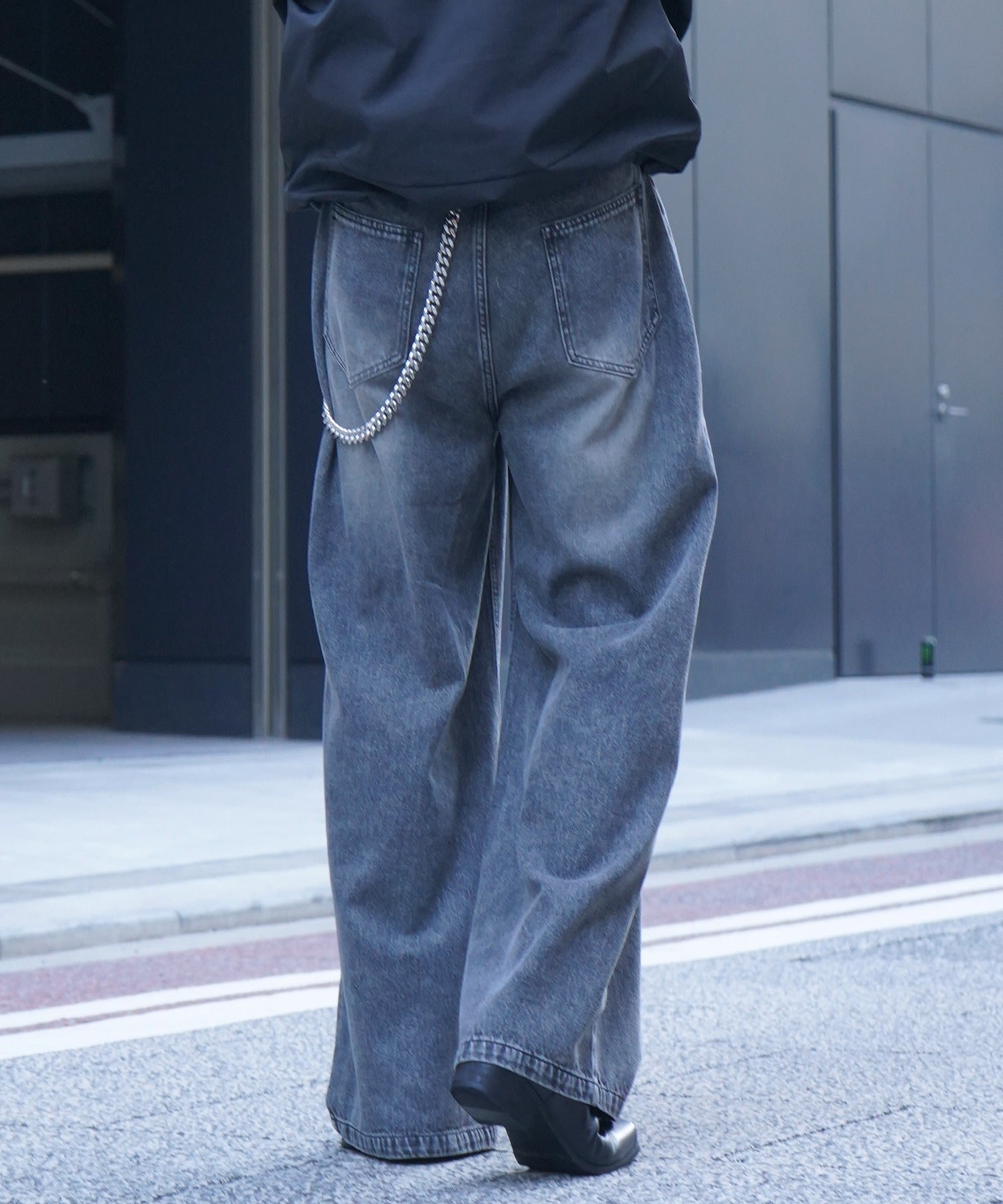 25AW ヴィンテージメイク ダメージ加工 ケミカルウォッシュ加工 ワイドストレートデニムパンツ
